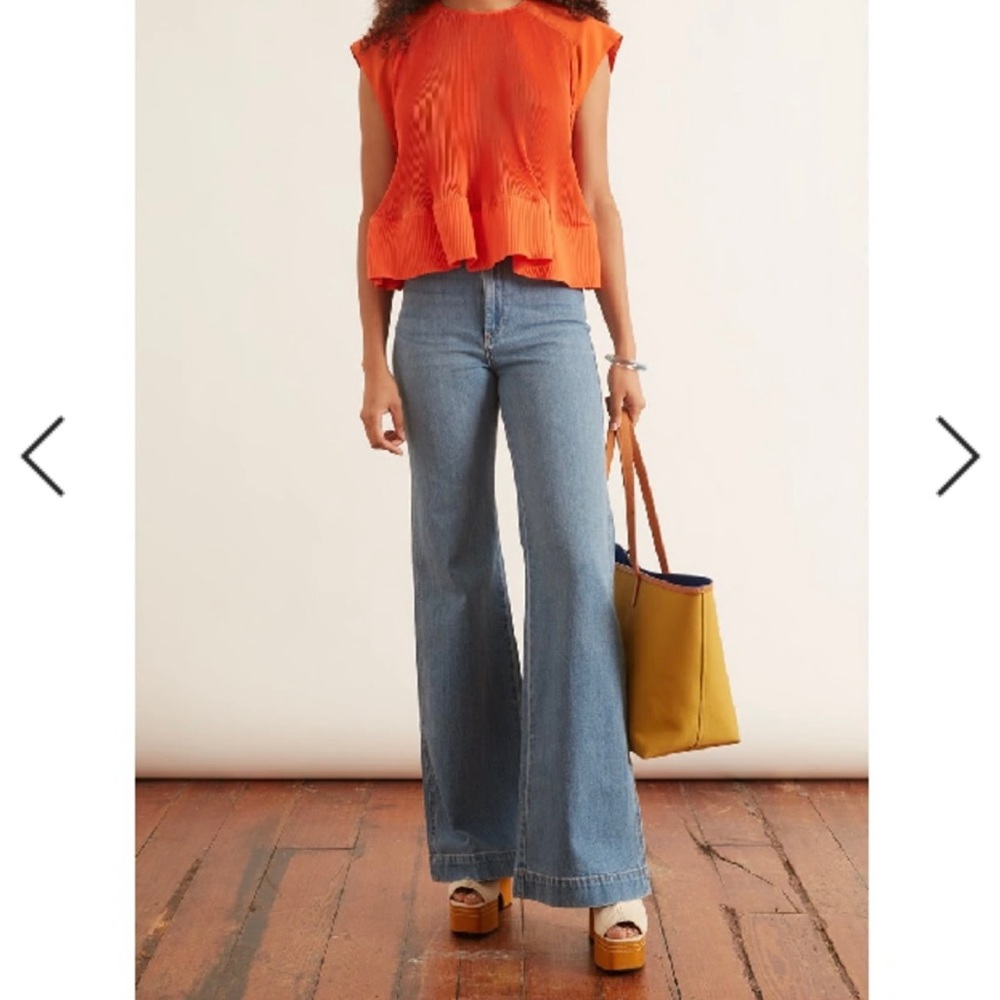 TIBI size 2 red/orange pleated sleeveless pleated yoke top!